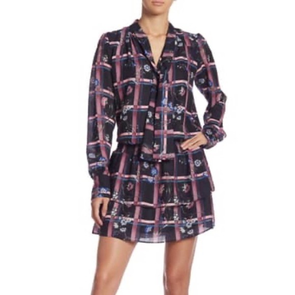 Parker Tie Neck Long Sleeve Blouson Dress - Picture 1 of 5